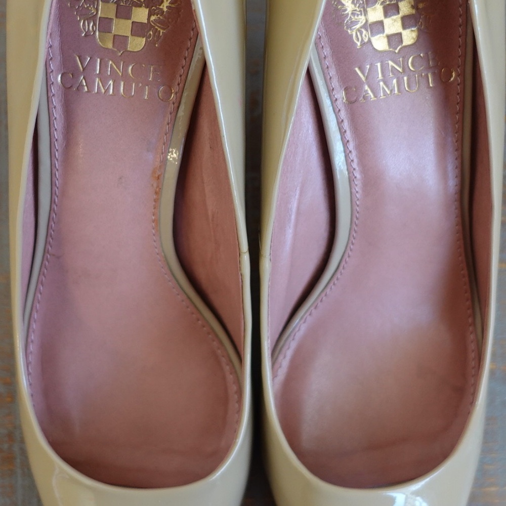 Vince Camuto Kira Nude Patent Leather Open Toe Heel Size 6.5 - Picture 3 of 10